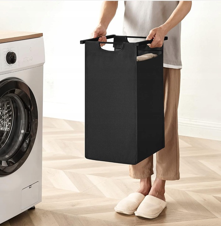 Kosz wolnostojący 2 PRZEGRÓDKI na pranie 2x46L 73 x 33 x 72 CZARNY z