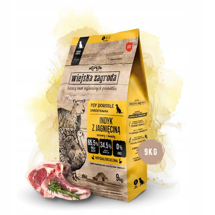 Wiejska Zagroda Karma sucha dla psa INDYK z JAGNIĘCINĄ Małe rasy S 9kg