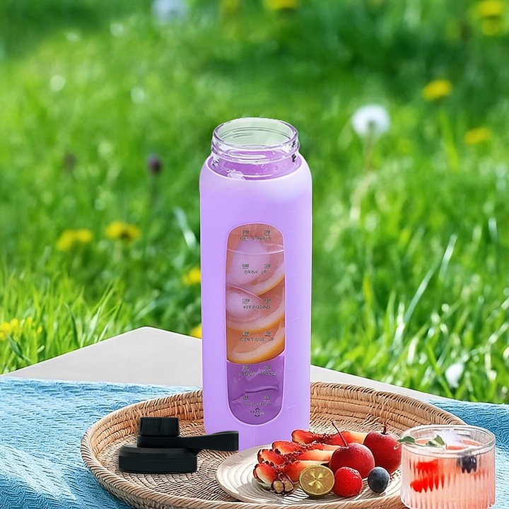 Szklana butelka na wodę z motywywacją miarką z 2 słomkami bidon z