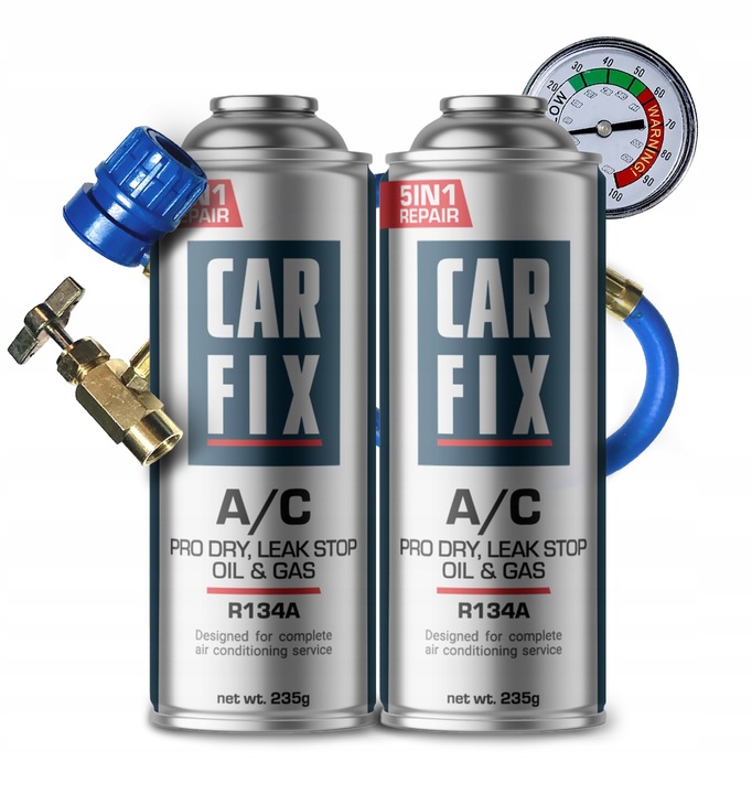 2x CZYNNIK CHŁODNICZY R134 a CARFIX 5w1 GAZ DO KLIMATYZACJI R134A + PRZEWÓD