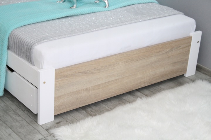 Łóżko pojedyncze 3D 90x200 białe dąb sonoma MATERAC Pi + stelaż gratis