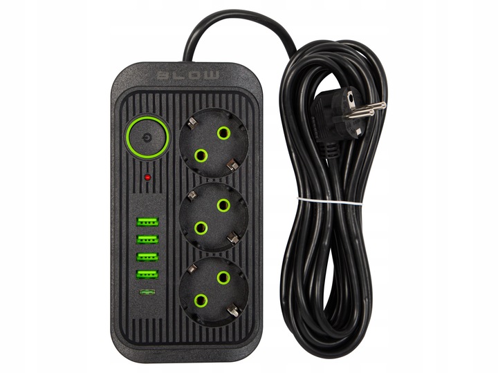 PRZEDŁUŻACZ LISTWA ZASILAJĄCA WŁĄCZNIK 4x USB 3 GNIAZDA 5m USB TYP-C