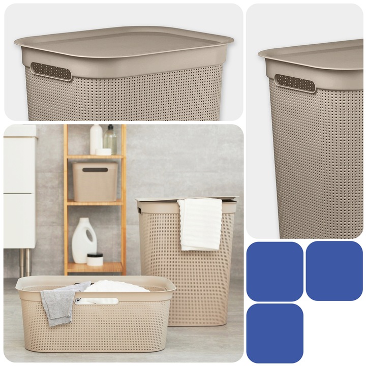 Kosz na pranie bieliznę pojemnik duży z pokrywą organizer Rotho BRISEN 50l