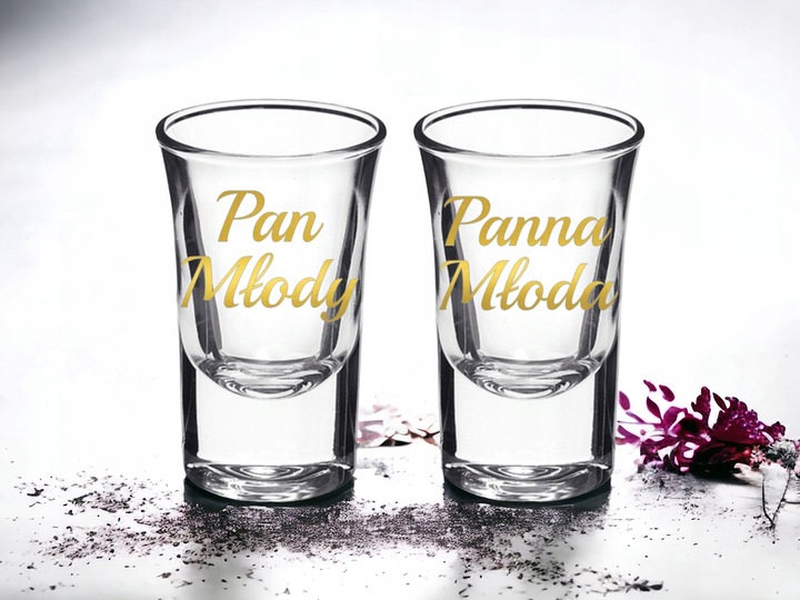 Kieliszki oszukane GRUBE DNO do wódki wesele ślub Pani Młoda Pan Młody