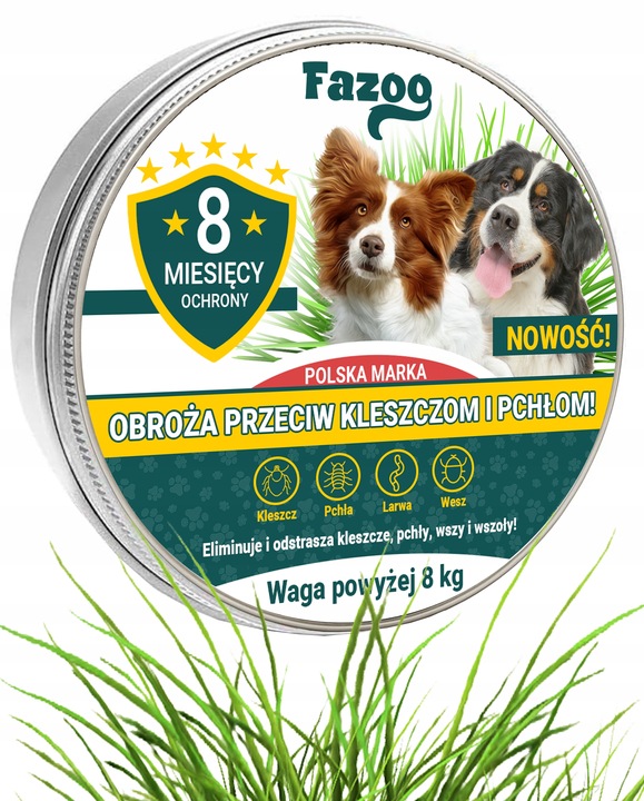 OBROŻA NA KLESZCZE i Pchły dla Dużego Psa Antykleszczowa 8 Miesięcy Fazoo