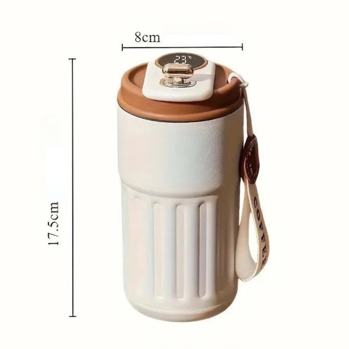 KUBEK TERMICZNY TERMOS BIDON NA KAWĘ HERBATĘ Z USTNIKIEM WYŚWIETLACZ 450ML