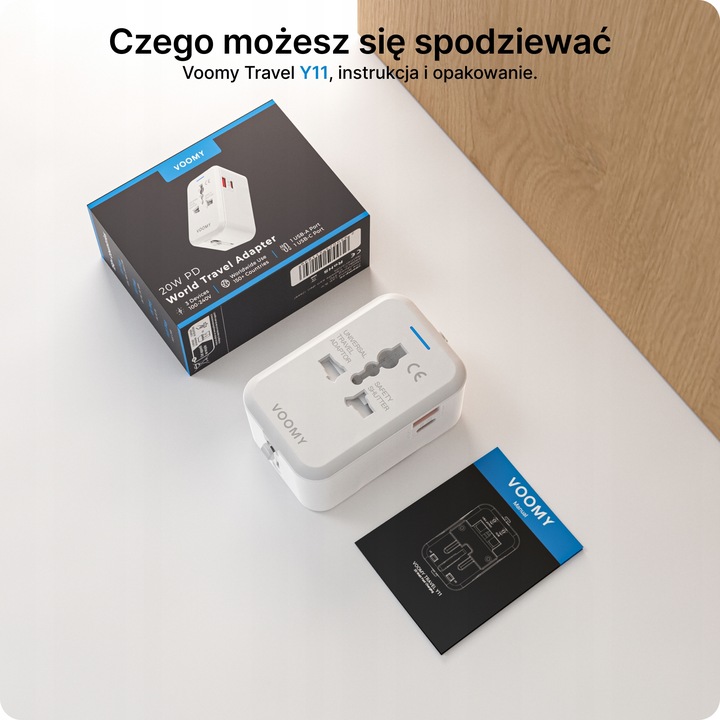 Voomy 20W Uniwersalna Wtyczka Światowa - 150+ krajów - USB-C & USB-A Biała