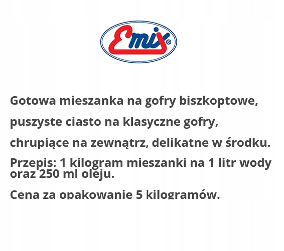Mieszanka na Gofry biszkoptowe w proszku Emix 5 kg Puszyste i chrupiące