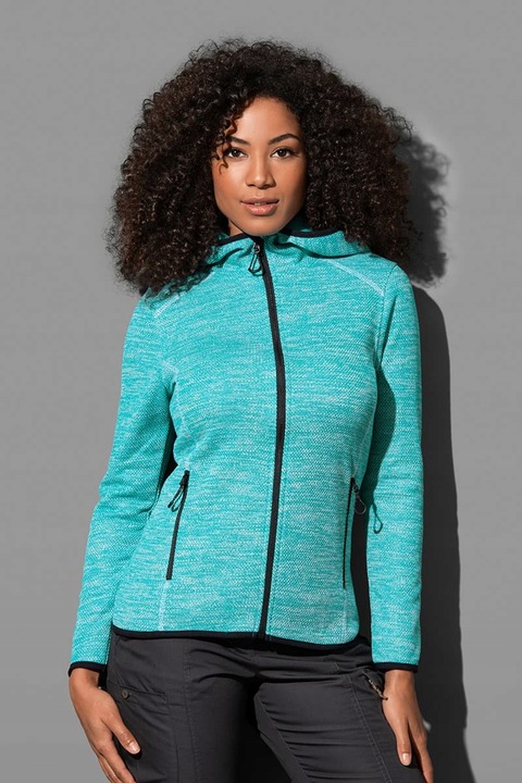 Rozpinany polar damski z kapturem kieszenie Recycled ekologiczny turkus XS