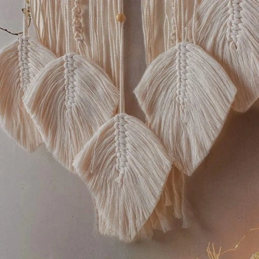 MAKRAMA NA ŚCIANĘ BOHO ŁAPACZ SNÓW OZDOBA ŚCIENNA ZE SZNURKA LIŚCIE OZDOBNE