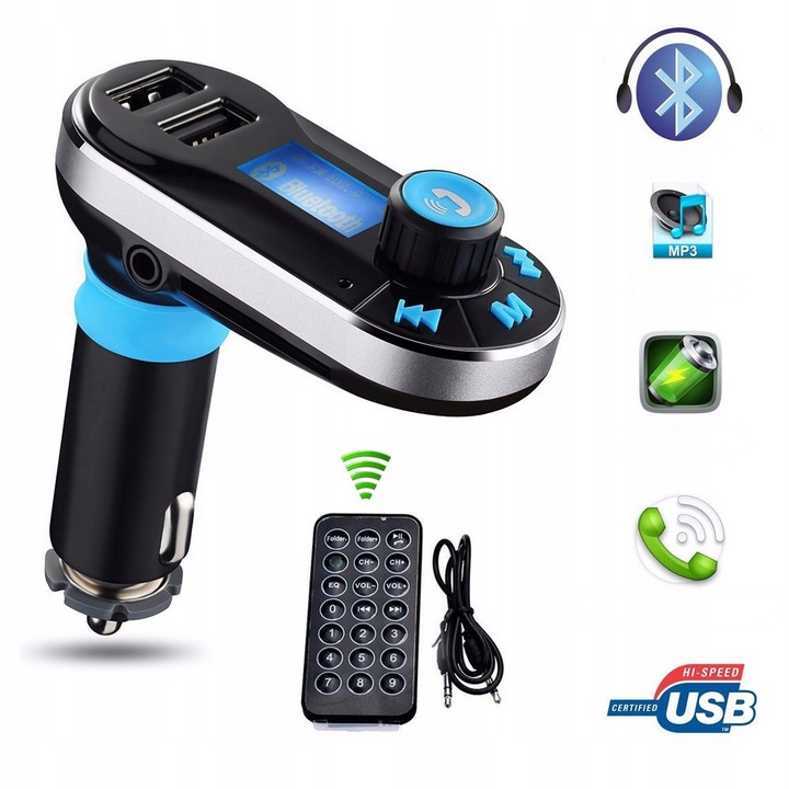 TRANSMITER SAMOCHODOWY FM USB Bluetooth SD AUX