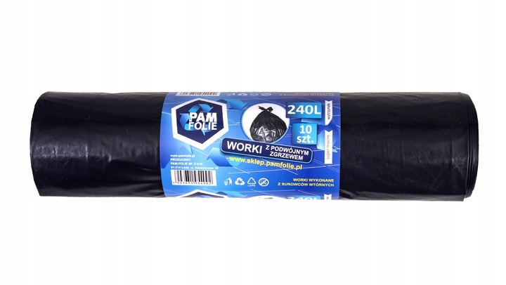 WORKI NA ŚMIECI BUDOWLANE 240L 30 szt Uniwersalne Duże Mocne Pam Folie