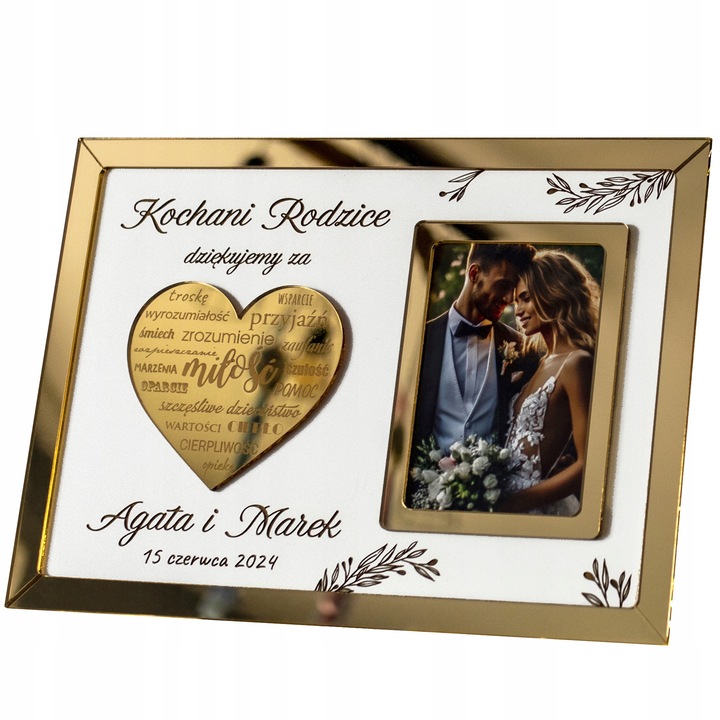 Podziękowania DLA RODZICÓW Mamy Taty Ślub Wesele w Ramce Złote Lustro 3D