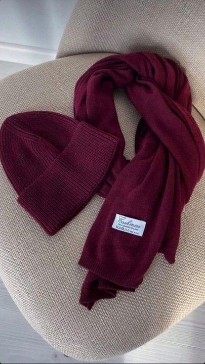 Szal + czapka 50 % kaszmir 50 % wełna : komplet