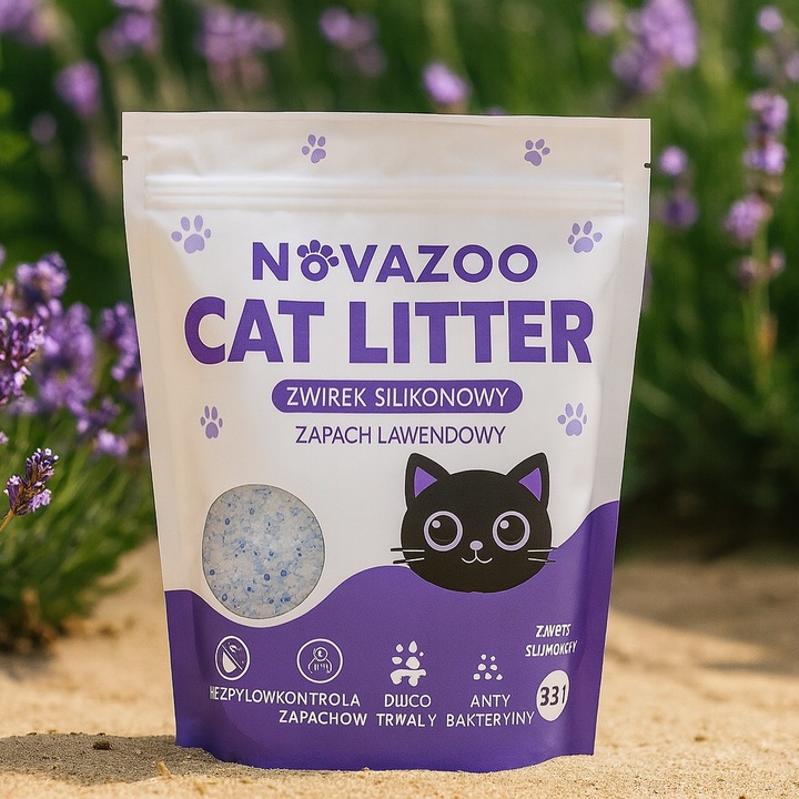 8x ŻWIREK SILIKONOWY LAWENDOWY BEZPYŁOWY PREMIUM DLA KOTA NOVAZOO 3.8L