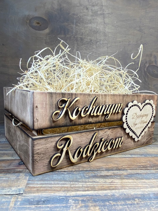 SKRZYNKA DREWNIANA PODZIĘKOWANIE DLA GOŚCI WESELNYCH RODZICÓW CHRZESTNYCH
