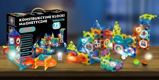 KLOCKI MAGNETYCZNE KONSTRUKCYJNE ŚWIECĄCY TOR 75el