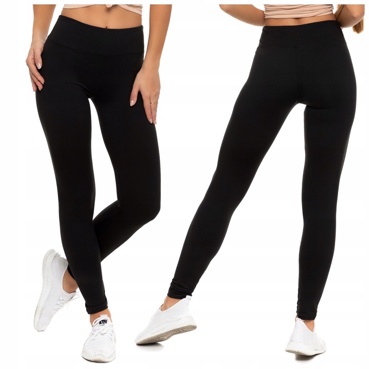 CZARNE LEGGINSY DAMSKIE KLASYCZNE Z WYSOKIM STANEM DŁUGIE KRYJĄCE L/XL