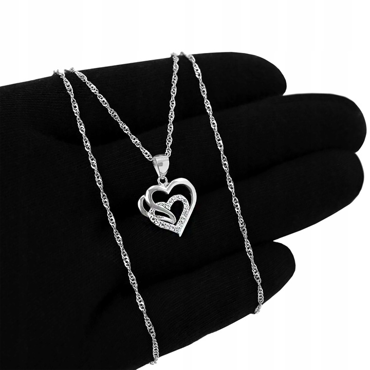 SREBRNY NASZYJNIK SERCE ŁAŃCUSZEK Z ZAWIESZKĄ SREBRO 925 + RÓŻA WIECZNA LED