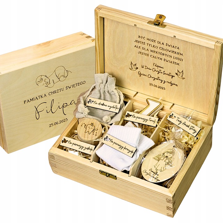 Pamiątka Chrztu Świętego Pudełko GOTOWY PREZENT NA CHRZEST PREMIUM Grawer