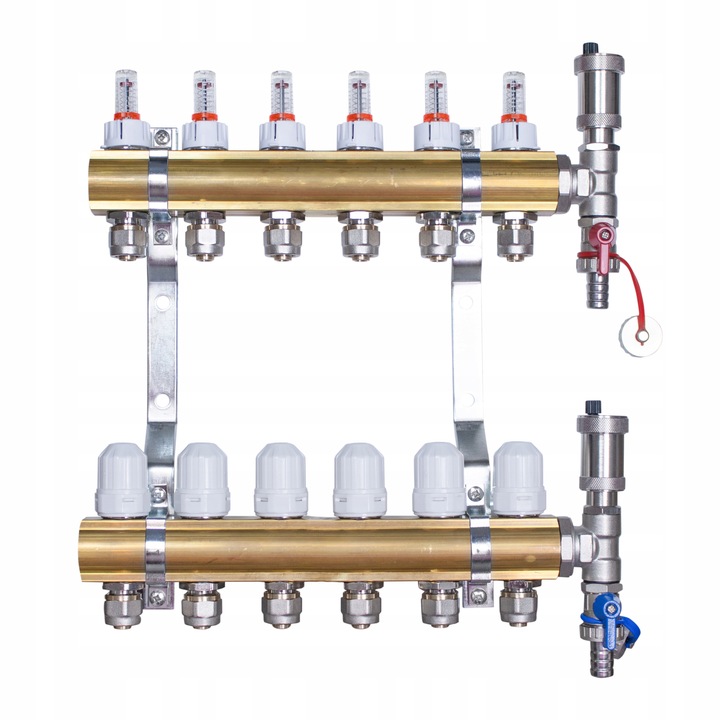 Rozdzielacz mosiężny do podłogówki 6 obwodów sekcji kolektor do rur PEX