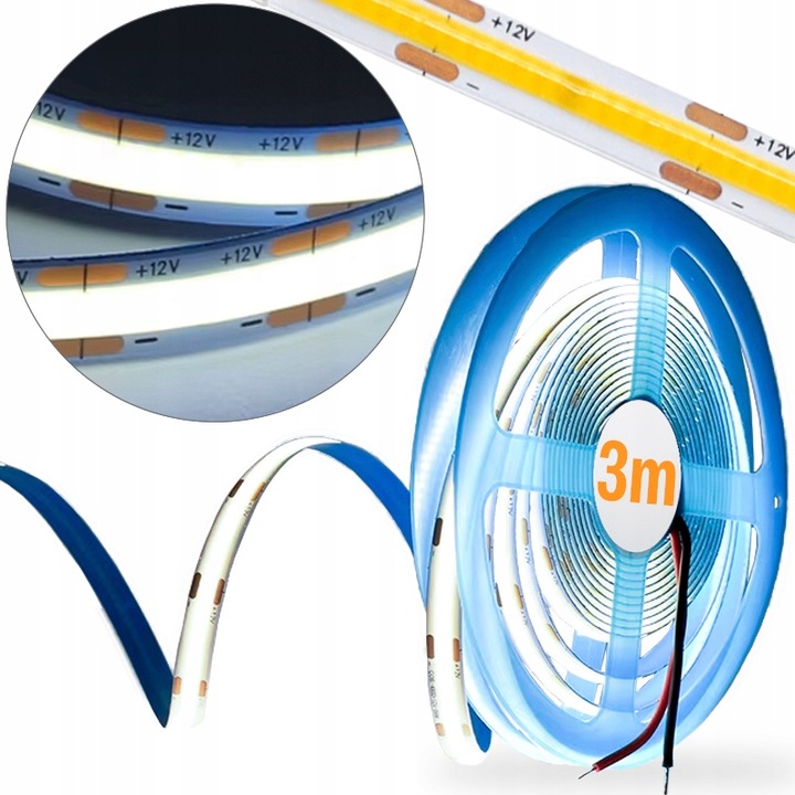 SAMOPRZYLEPNA TAŚMA LED NEON PASEK COB 12V NEUTRALNA 4000K 320diod /m