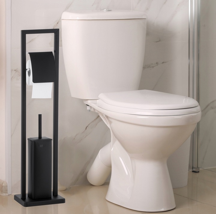 Stojak na papier toaletowy z uchwytem i szczotką do wc czarny loft YOKA