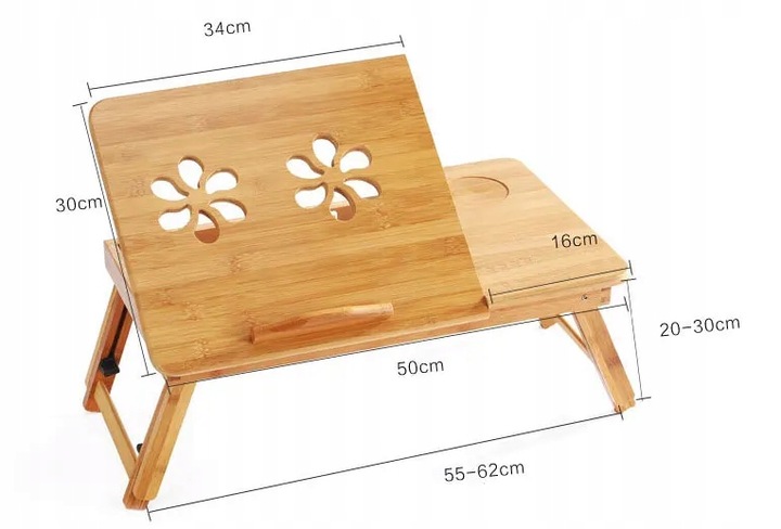STOLIK pod LAPTOPA do ŁÓŻKA KOMPUTER PODSTAWKA PÓŁKA DREWNIANY REGULOWANY
