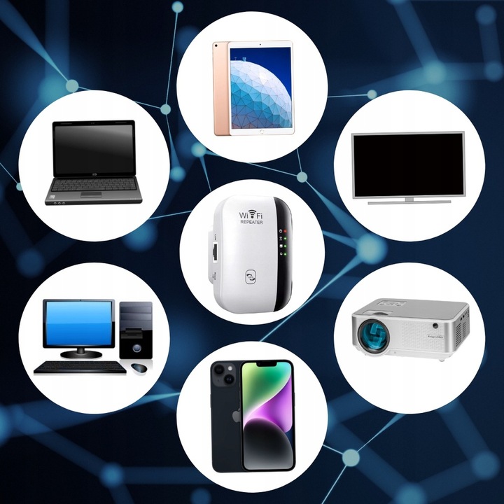 WZMACNIACZ SYGNAŁU Wi-Fi MOCNY REPEATER 300MB/S 2 TRYBY FUNKCJA WPS