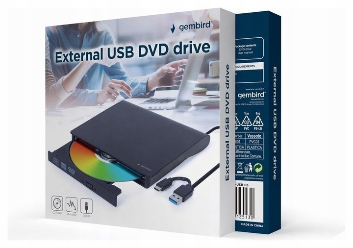 Napęd zewnętrzny DVD nagrywarka DVD Gembird Kabel USB 3.1 Kabel USB C