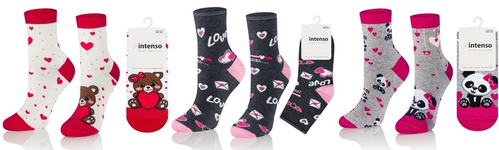 SKARPETKI DAMSKIE WALENTYNKOWE 3-PAK ZESTAW NA PREZENT DLA NIEJ WALENTYNKI