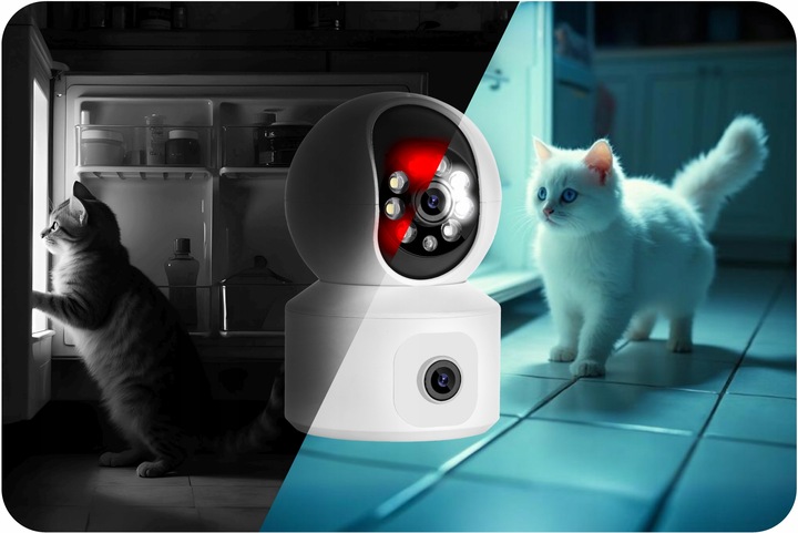 OBROTOWA KAMERA IP WIFI WEWNĘTRZNA NIANIA ELEKTRONICZNA DWA OBIEKTYWY 4MPx