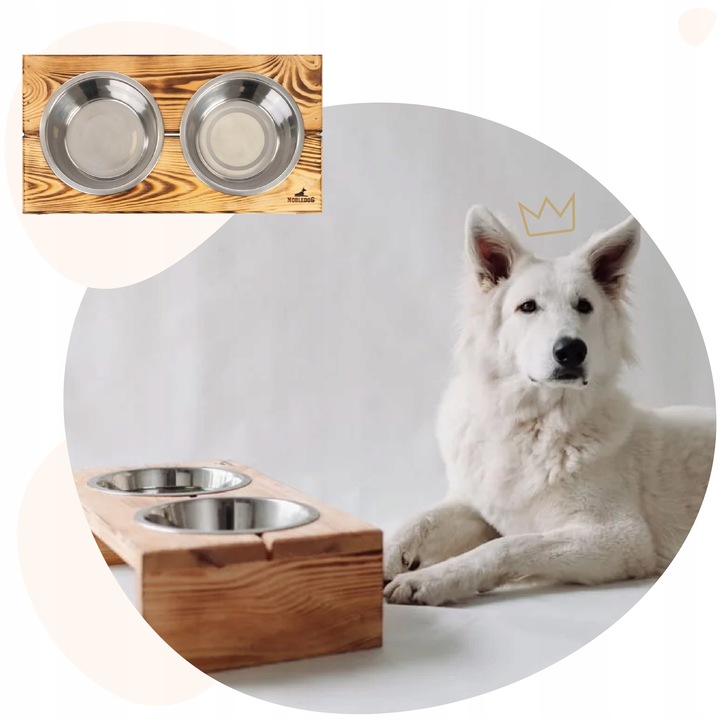 MISKI NA STOJAKU psa ŚREDNIEGO STOJAK DREWNIANY bufet 2x 0,9 L +treserki