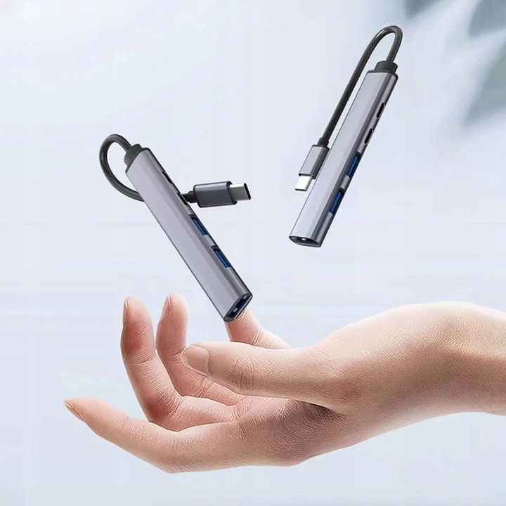HUB USB-C Rozgałęźnik Rozdzielacz Portów Adapter SLIM 3x USB 2x USB-C PD