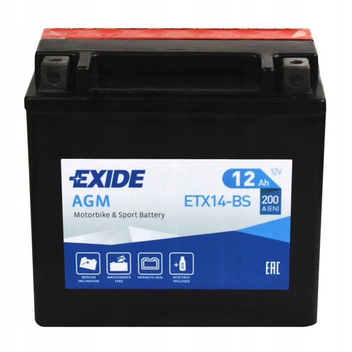 EXIDE AGM ETX14-BS / YTX14-BS 12V 12Ah 200A L+