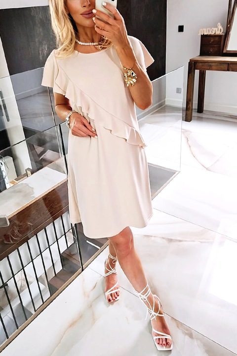 .SUKIENKA W KWIATY Z FALBANKA TRAPEZOWA MASKUJĄCA BRZUSZEK W LITERE A