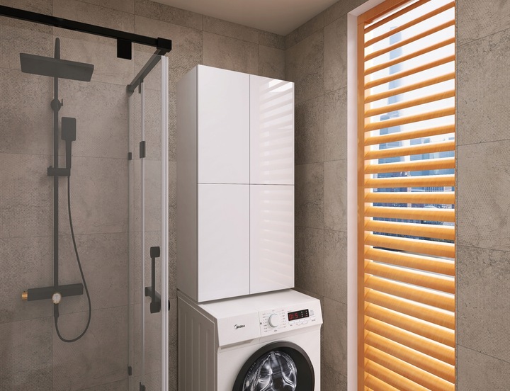 Szafka łazienkowa nad pralkę wisząca do łazienki biała fronty POŁYSK