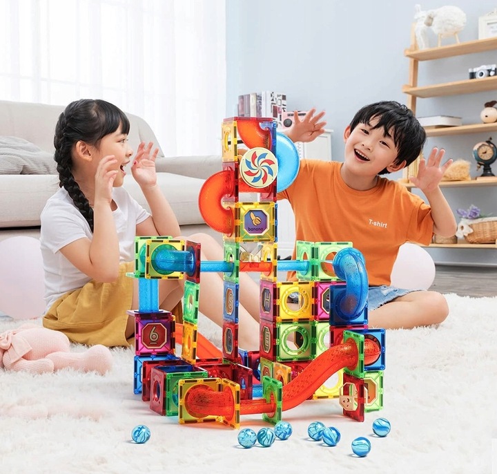 KLOCKI MAGNETYCZNE DLA DZIECKA 3D EDUKACYJNE DUŻE ŚWIECĄCY TOR KULKOWY 68EL