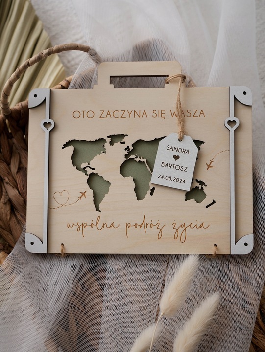 Kartka WALIZKA NA ŚLUB WESELE na pieniądze GRAWER prezent pamiątka ślubu