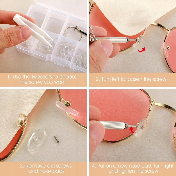 ZESTAW DO NAPRAWY OKULARÓW ŚRUBKI NOSKI SILIKONOWE 35 par nosków