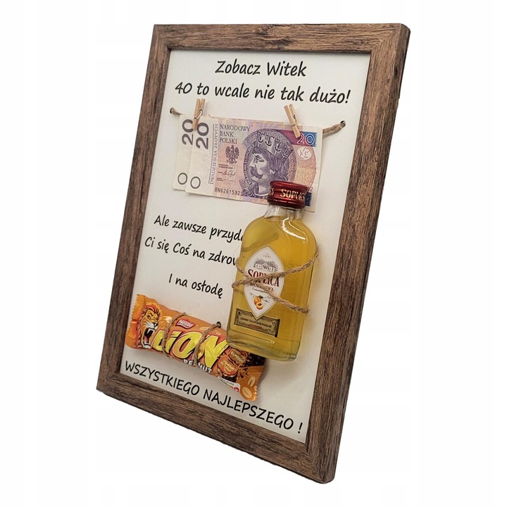 PREZENT NA 30 40 50 60 70 URODZINY RAMKA tabliczka grawer Duża ciemny