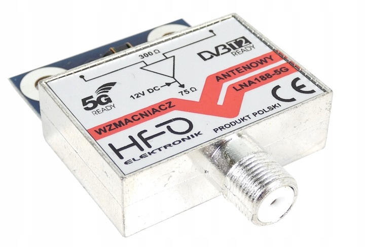 Wzmacniacz antenowy DVB-T2 dopuszkowy LNA-188 5G 30dB zasilanie 12V