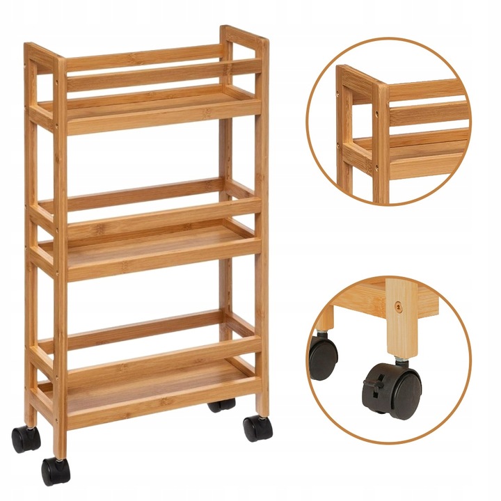 REGAŁ ŁAZIENKOWY KUCHENNY PÓŁKA SZAFKA NA KÓŁKACH BAMBUSOWY WĄSKI