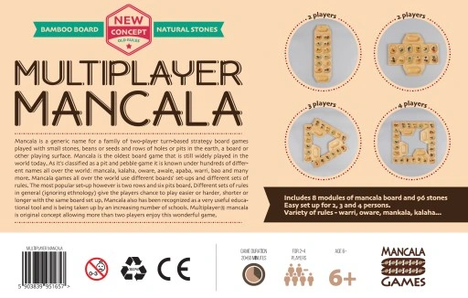 MANKALA UNIWERSALNA - DLA 2-3-4 GRACZY - DREWNIANA