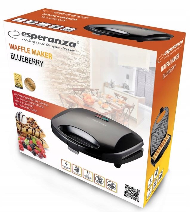 Gofrownica Esperanza BLUEBERRY czarny 1000W 2 Duże Gofry!