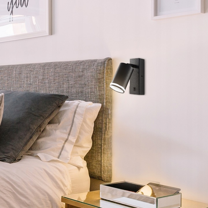 Kinkiet ścienny LAMPA ŚCIENNA GU10 LED DO CZYTANIA WŁĄCZNIK czarna