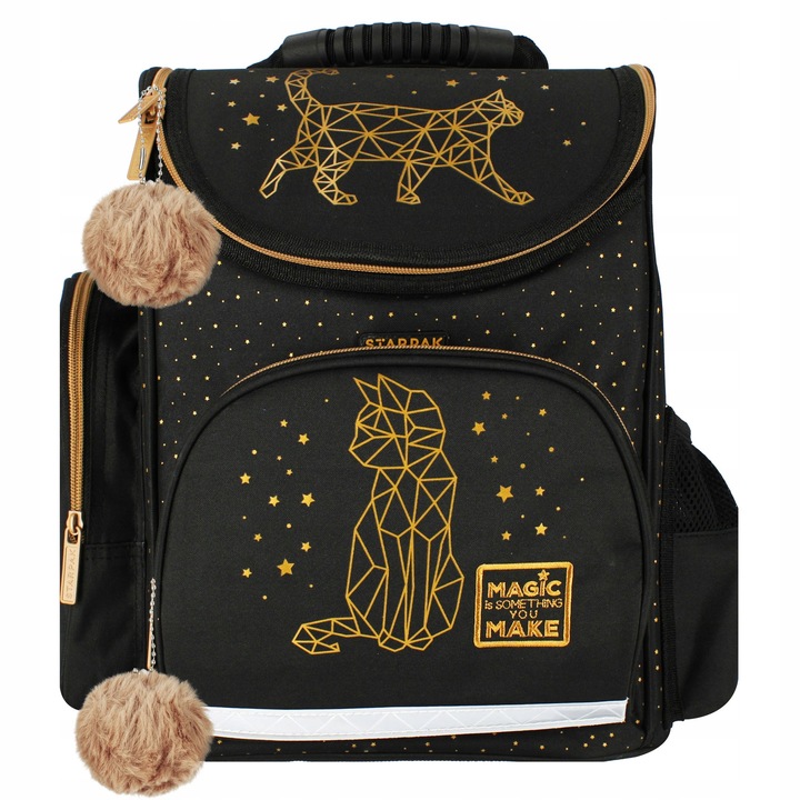 TORNISTER SZKOLNY PLECAK DLA DZIEWCZYNKI ZŁOTY KOTEK FUTERKO 5 elementów