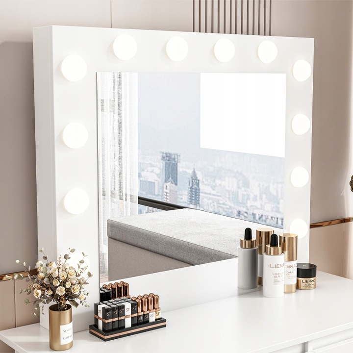 TOALETKA DO MAKIJAŻU WIZAŻU KOSMETYCZNA Z LUSTREM LED NOWOCZESNA LOFT