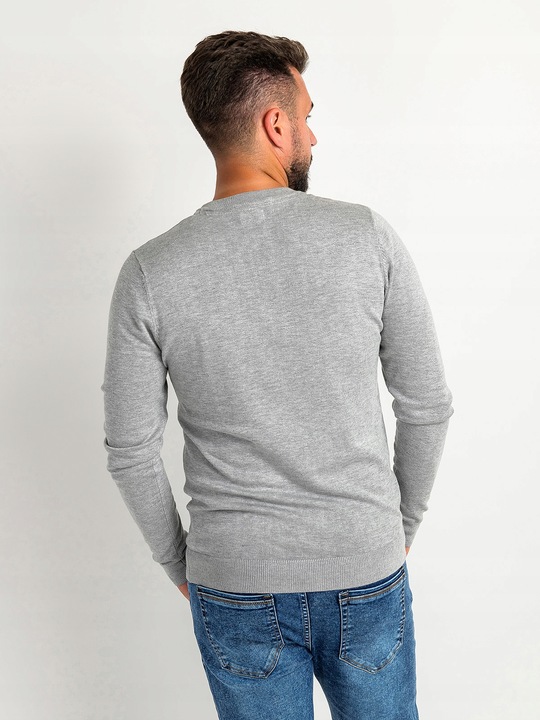 Sweter Męski z Wiskozą Pullover Dopasowany Gładki Okrągły Dekolt