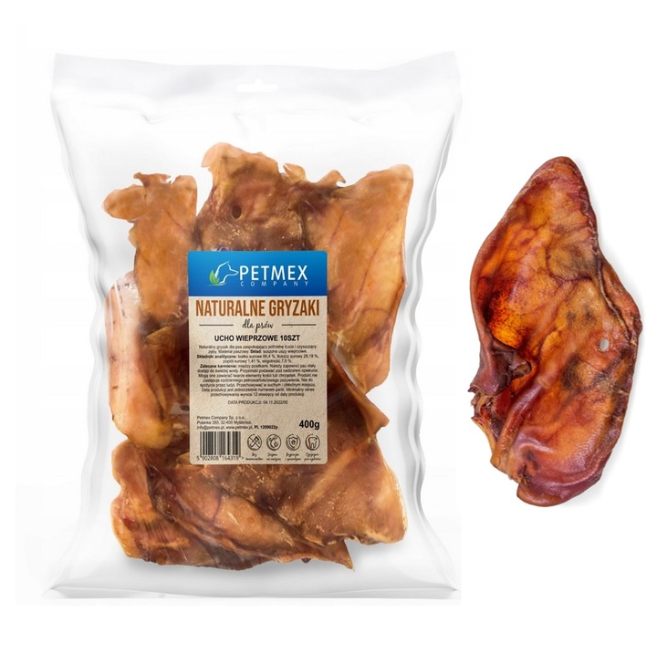 Petmex Naturalny Gryzak Przysmak dla Psa Ucho Wieprzowe 10 szt Smaczek